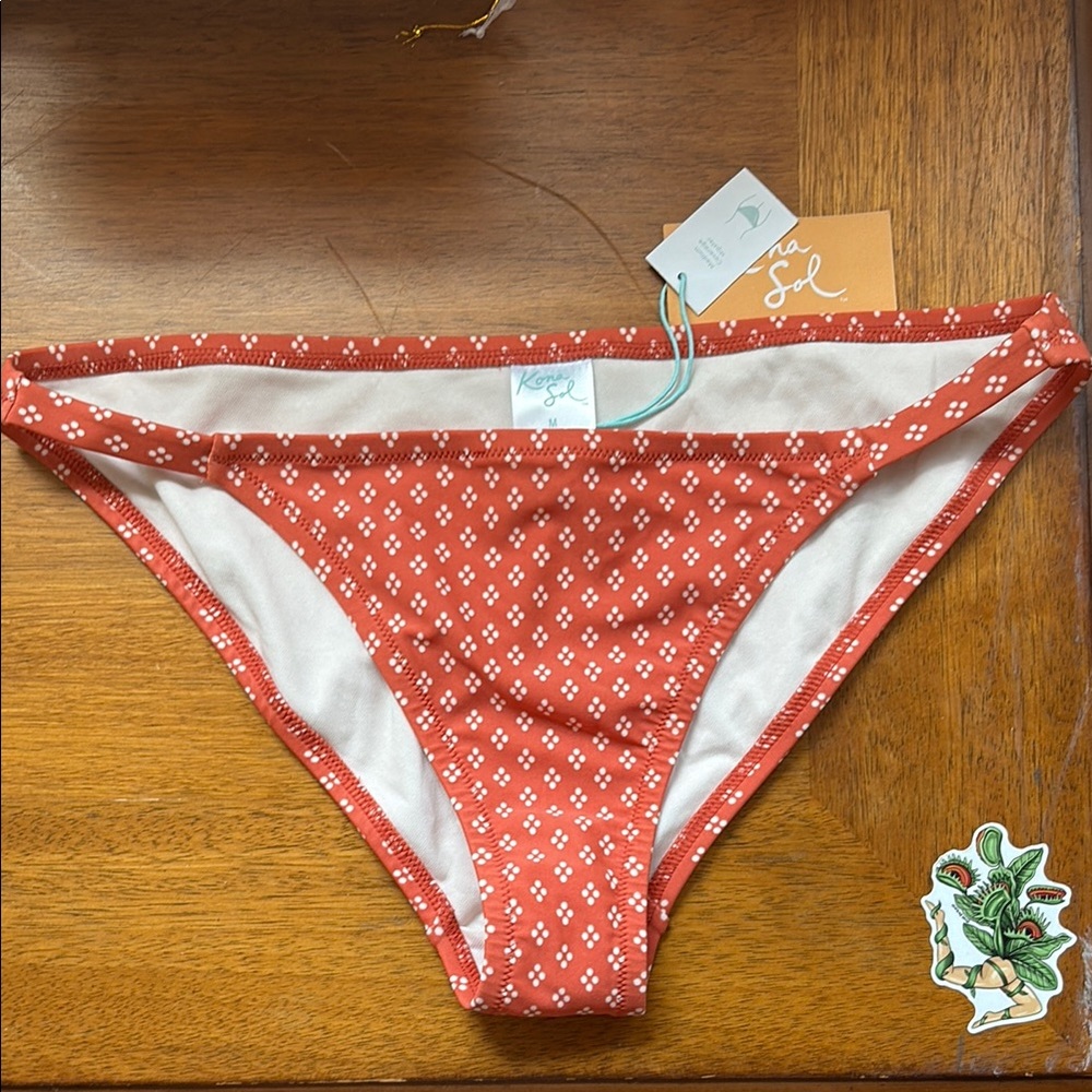 Kona Sol Coral Bikini Bottom with White Accents